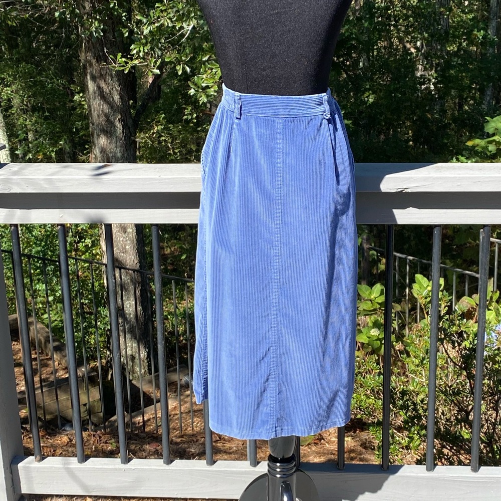 Vintage 90s Corduroy Highwaisted Blue L.L. Bean MIDI Skirt - Picture 4 of 14